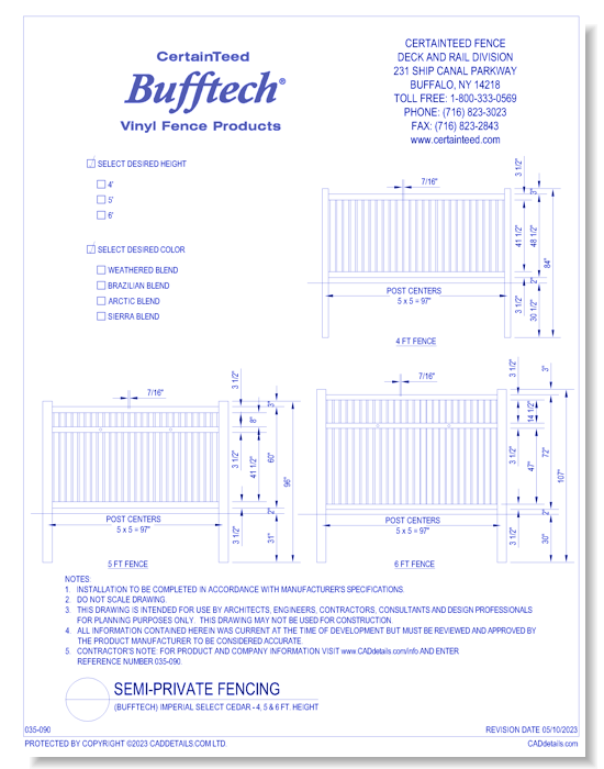 Bufftech: Imperial Select Cedar (4, 5 & 6 Ft. Height)