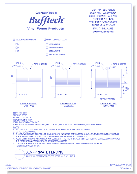 Bufftech: Breezewood Select Cedar (4, 5, & 6Ft. Height)