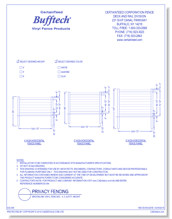 Bufftech: Brookline Vinyl Fencing (4, 5 & 6 Ft. Height)