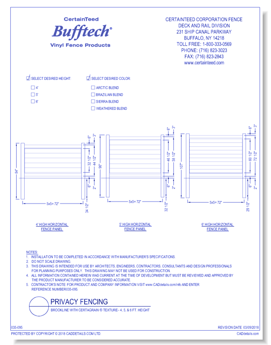 Bufftech: Brookline With CertaGrain® Texture (4, 5 & 6 Ft. Height)