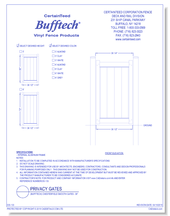 Bufftech: Chesterfield Smooth Gates (36")