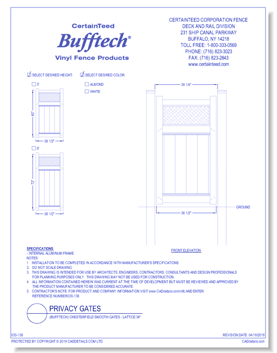 Bufftech: Chesterfield Smooth Gates (Lattice 36")