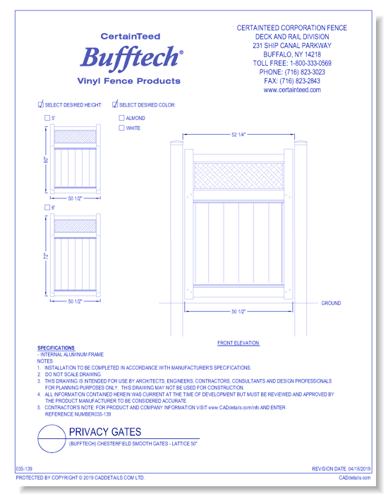 Bufftech: Chesterfield Smooth Gates (Lattice 50")