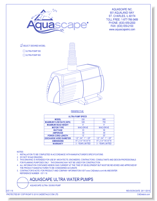Aquascape Ultra: 550/800 Pump