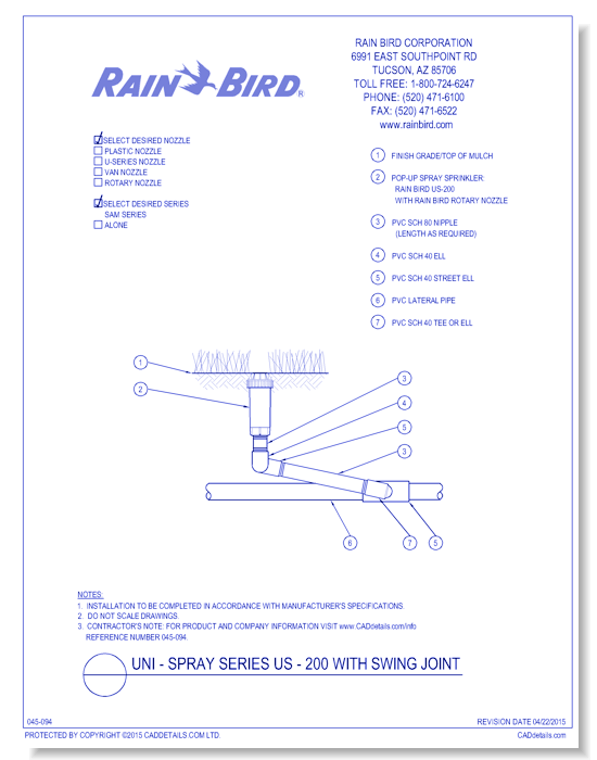 UNI-Spray Series US-200 with Swing Joint Irrigation / Sprinkler System