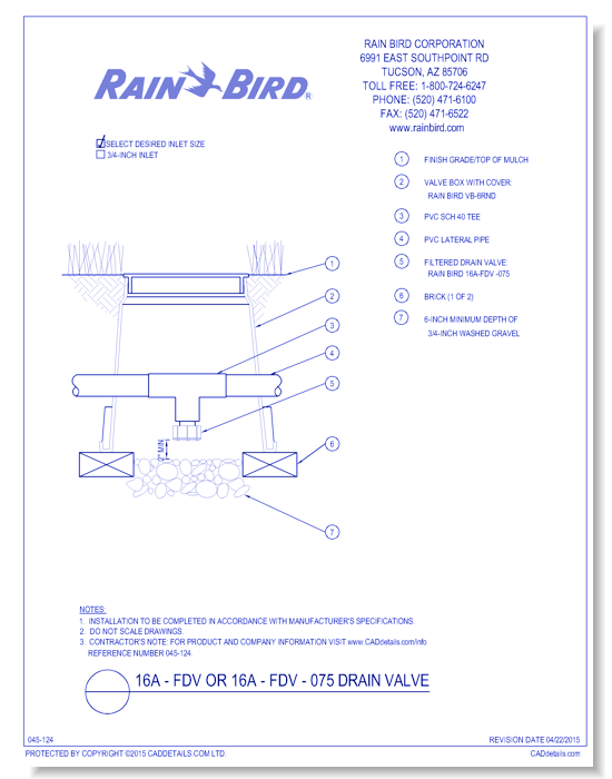 16A-FDV or 16A-FDV-075 Drain Valve