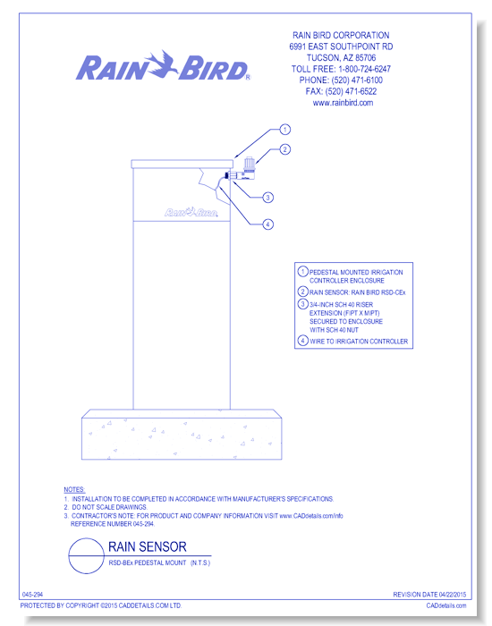 RSD-CEx Rain Sensor, Pedestal Mount