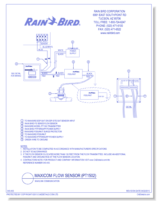 Flow Sensor Wiring, PT1502 Pulse Transmitter, Link Secondary Communication