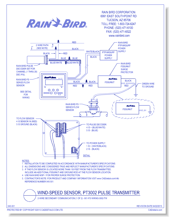 Wind-Speed Sensor, PT3002 Pulse Transmitter, 2-Wire Secondary Communication (1 of 2)