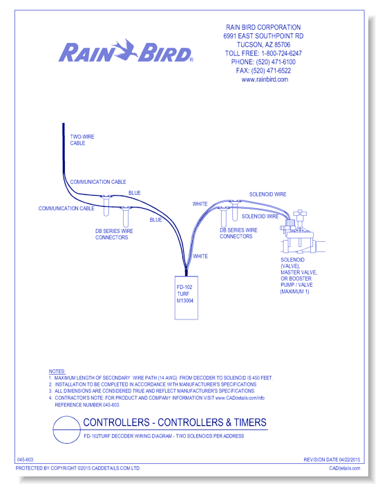 FD-102TURF Decoder Wiring Diagram - Two Solenoids per Address