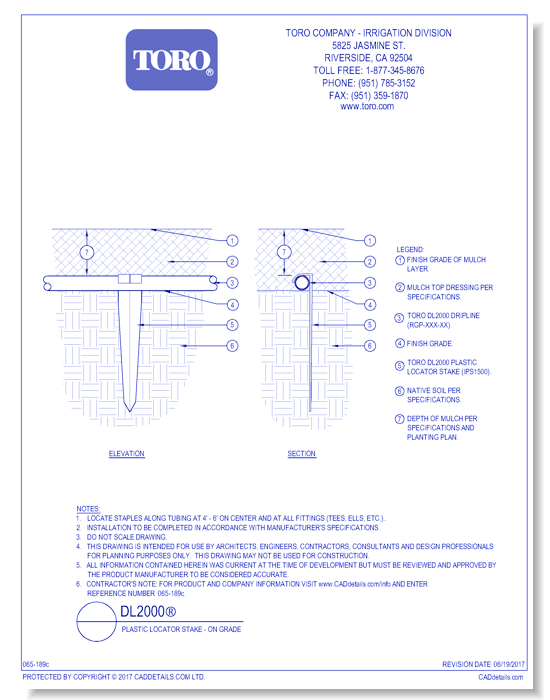 DL2000®  Plastic Locator Stake - On Grade