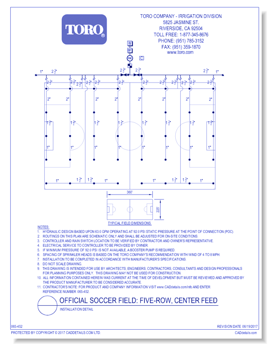 Official Soccer Field - Five Row Center Feed - Installation Detail