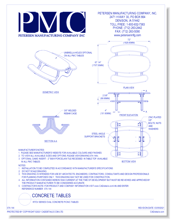RTOV Series Oval Concrete Picnic Tables