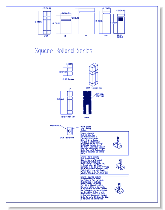 Square Bollard Series, Section and Elevation