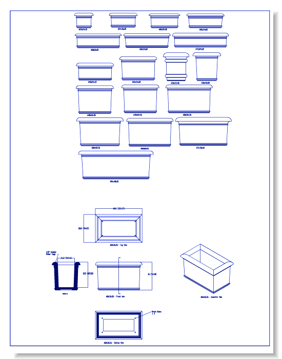 Square Aurora Series Planters: Section & Elevation