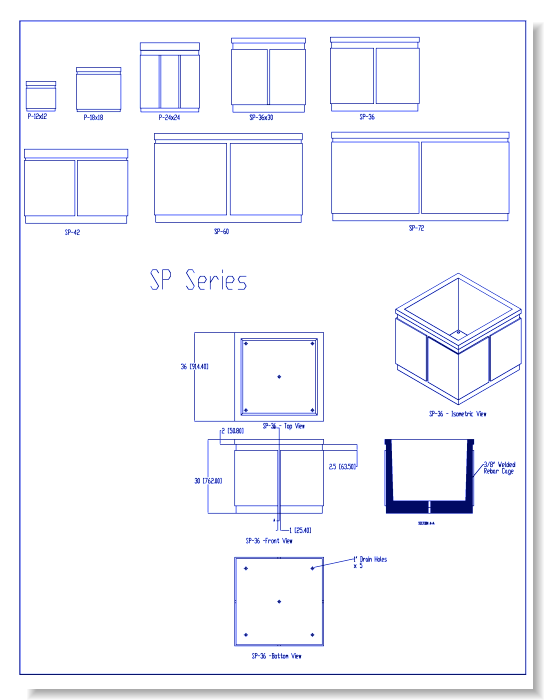 SP Square and Rectangular Series Planters: Section & Elevation