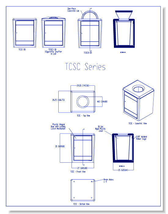 TCSC Series Square Concrete Waste Receptacles
