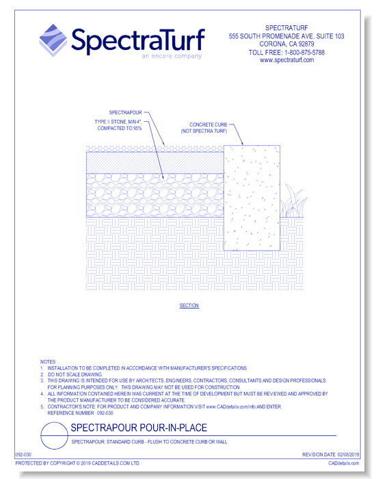 SpectraPour: Standard Curb - Flush to Concrete Curb or Wall