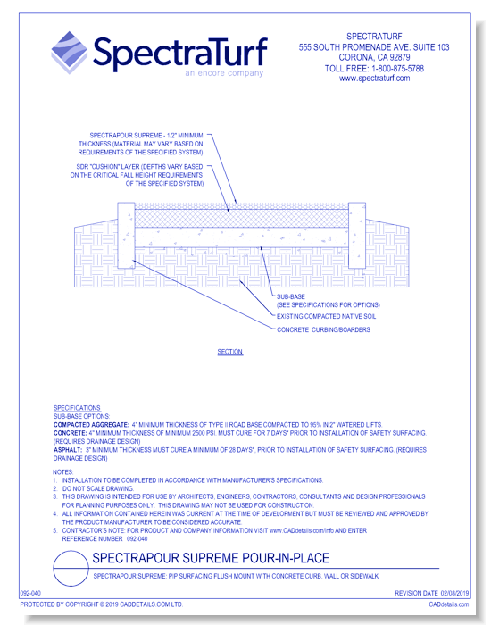SpectraPour Supreme: PIP Surfacing Flush Mount with Concrete Curb, Wall or Sidewalk