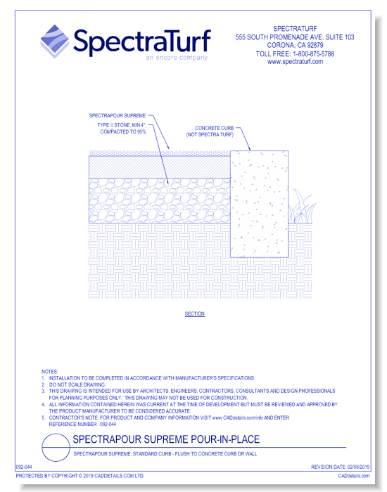 SpectraPour Supreme: Standard Curb - Flush to Concrete Curb or Wall