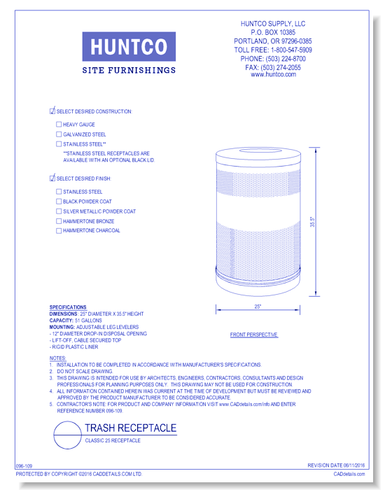 Trash Receptacle: Classic 25 Receptacle