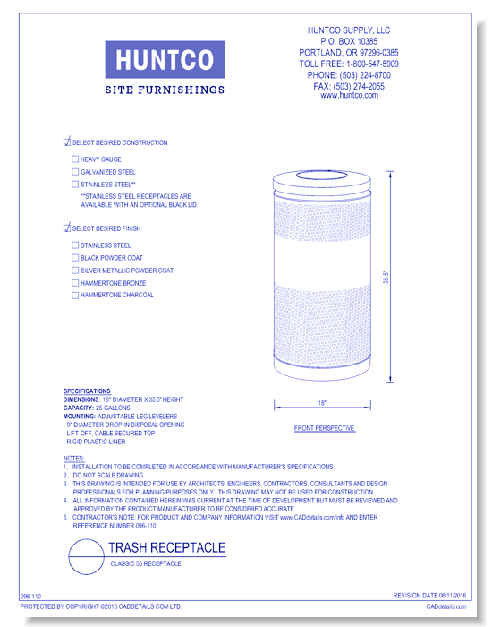 Trash Receptacle: Classic 55 Receptacle
