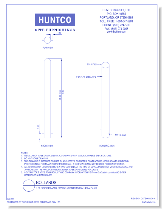 Bollard: 4 ft Round Bollard