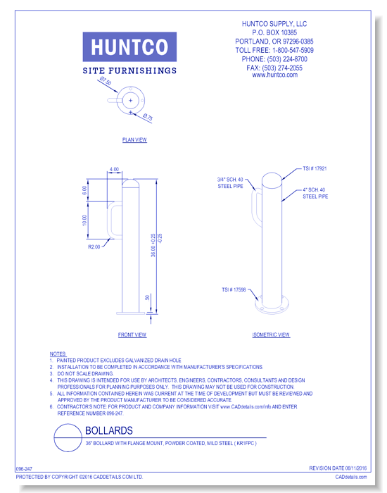 Bollard: 36" Bollard with Flange Mount