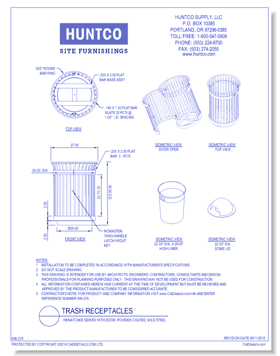 Trash Receptacles: Wenatchee Series with Door