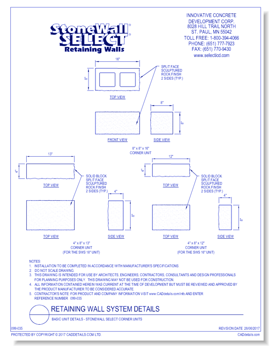 Basic Unit Details - StoneWall SELECT Corner Units