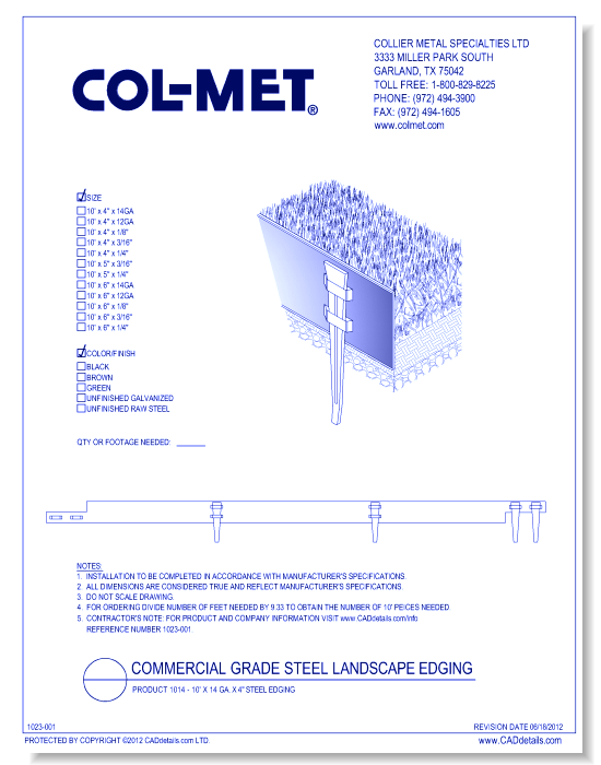 Product 1014 - 10' x 14 ga. x 4" Steel Edging