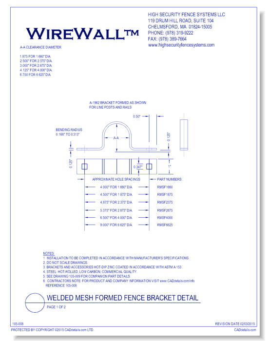 Round Post System: Welded Mesh Formed Fence Bracket Detail - Page 1 of 2