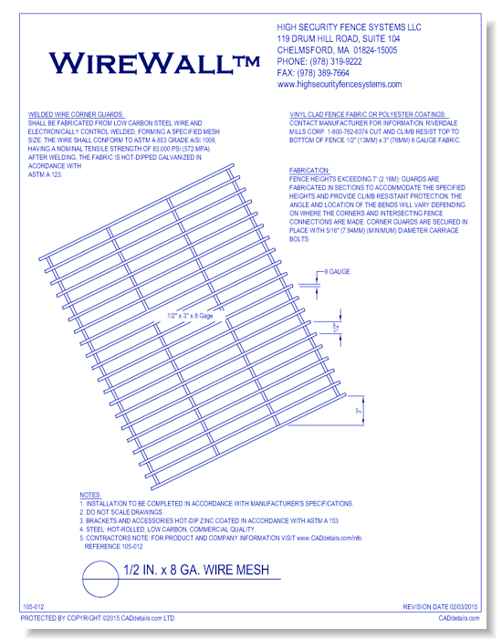 Cut Sheet: 1/2 Inch x 8 Ga. Wire Mesh