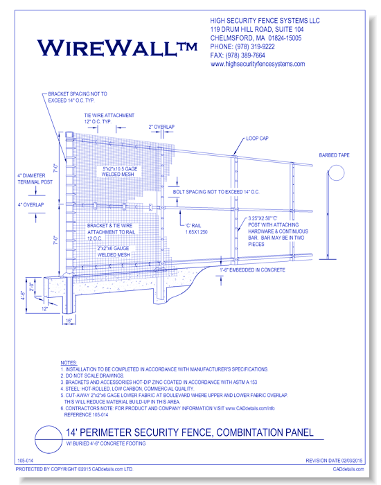 Styles of Fencing: 14 Ft. Perimeter Security Fence, Combination Panel w/ Buried 4 Ft. 6 Inch Concrete Footing