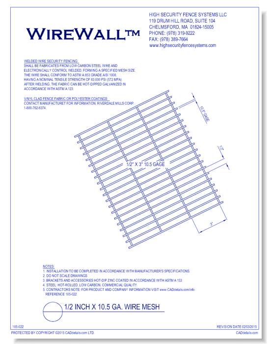 Cut Sheet: 1/2 Inch x 10.5 Ga. Wire Mesh