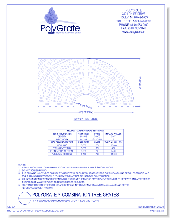 4' x 4' Square/Round Combo PolyGrate™ Tree Grate (TSB44C)