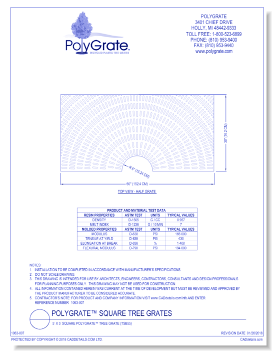 5’ x 5’ Square PolyGrate™ Tree Grate (TSB55)