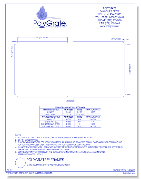 5' x 10' Rectangle PolyGrate™ Frame (TGF12060)