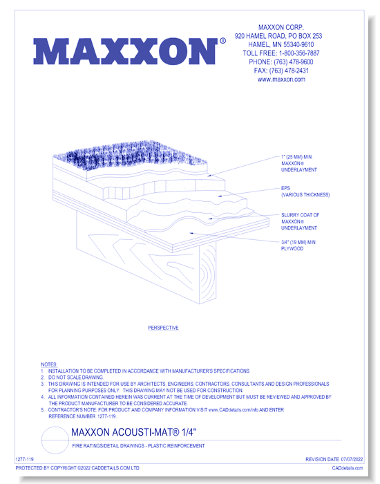 Maxxon Acousti-Mat® 1/4" Fire Ratings/Detail Drawings - Plastic Reinforcement