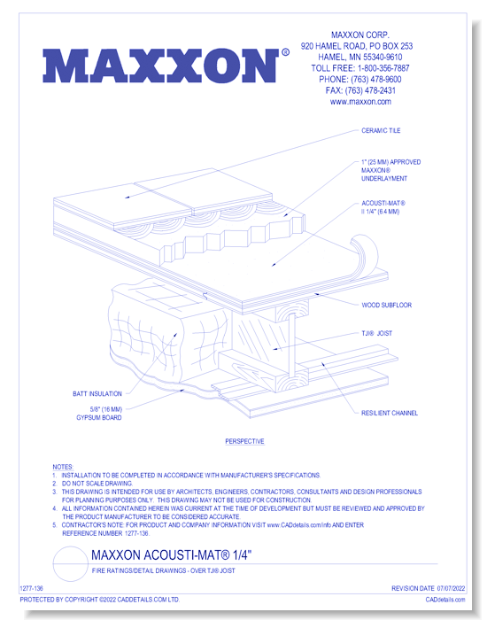 Maxxon Acousti-Mat® 1/4" Fire Ratings/Detail Drawings - Over TJI® Joist