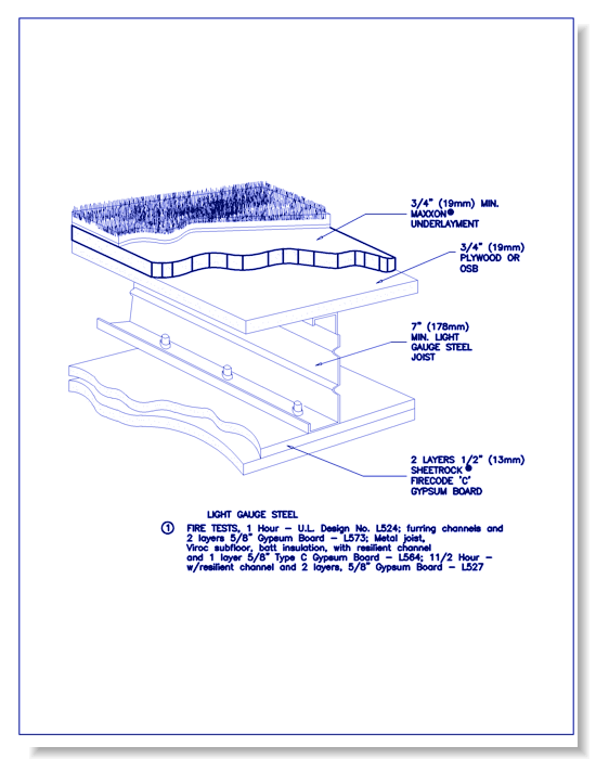 Fire Ratings/Detail Drawings - Light Gauge Steel Joist Construction with Plywood or OSB Subfloor