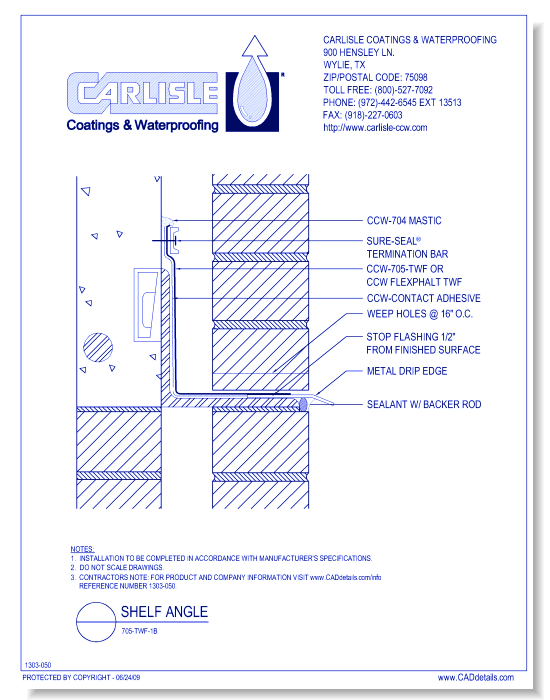 705-TWF-1B - Shelf Angle - 40 mil rubberized asphalt membrane applied to metal brick support as a through wall flashing using a drip edge