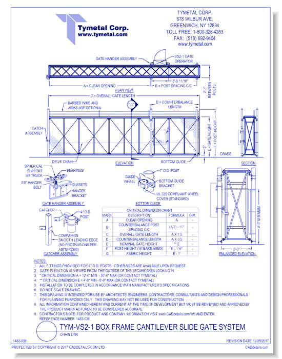TYM-VS2-1 Box Frame Cantilever Slide Gate System Chain Link