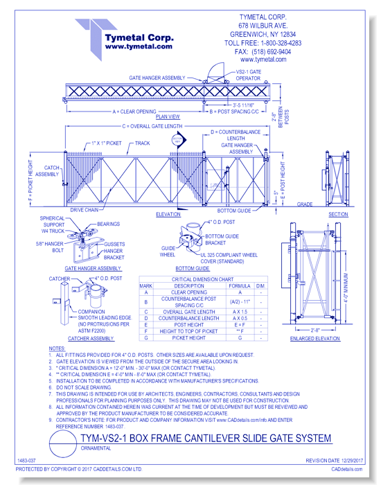 TYM-VS2-1 Box Frame Cantilever Slide Gate System Ornamental
