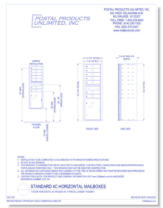 7 Door Horizontal 4C Mailbox w/ 1 Parcel Locker – N1029411