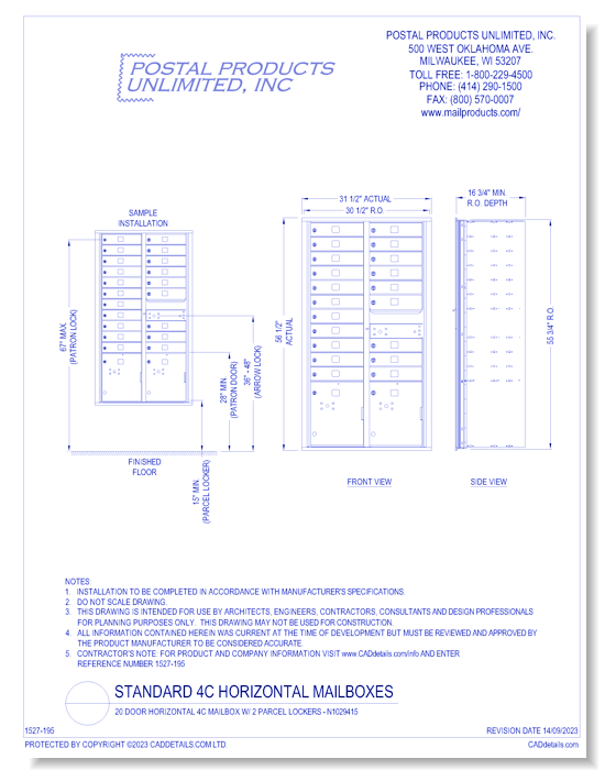 20 Door Horizontal 4C Mailbox w/ 2 Parcel Lockers – N1029415