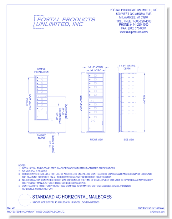 9 Door Horizontal 4C Mailbox w/ 1 Parcel Locker – N1029455