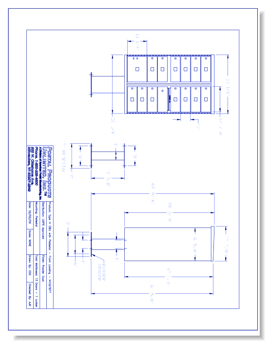 Type IV CBU, no Pedestal: Front Loading (N1027877) - 13 Doors w/ 1 Locker