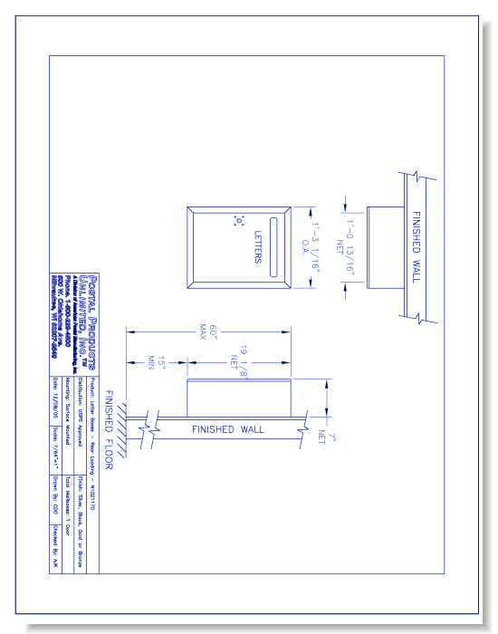 USPS Approved Letter Boxes Rear Loading (N1021170) - 1 Door Unit