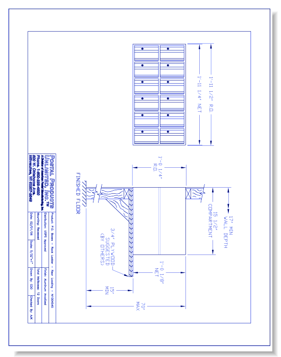 P.O. Boxes Rack Ladder Rear Loading (N1004545) - 12 Door Unit